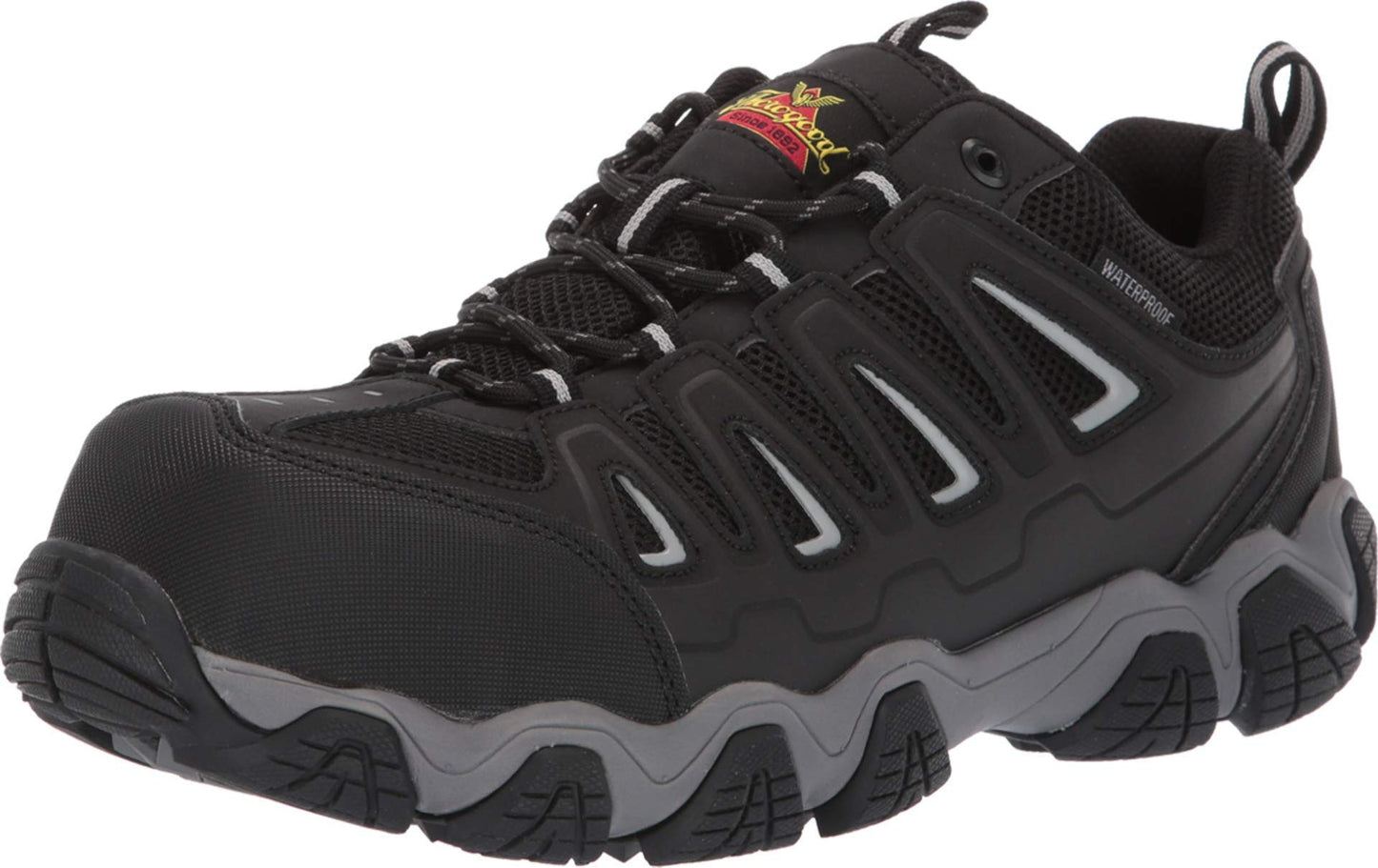 Thorogood Crosstrex Waterproof Athletic Safety Toe Work Shoes for Men - Lightweight Premium Leather and Mesh with Comfort Insole and Slip-Resistant Outsole; ASTM Rated, Black/Grey - 11 W US