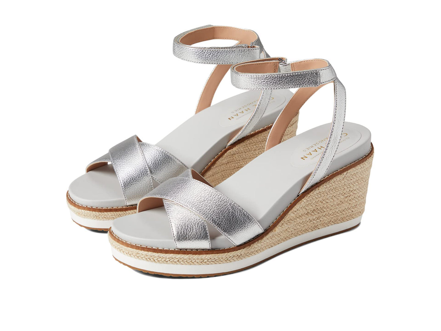 Cole Haan Cloudfeel Espadrille Wedge Sandal 75 mm Silver 7 B (M)