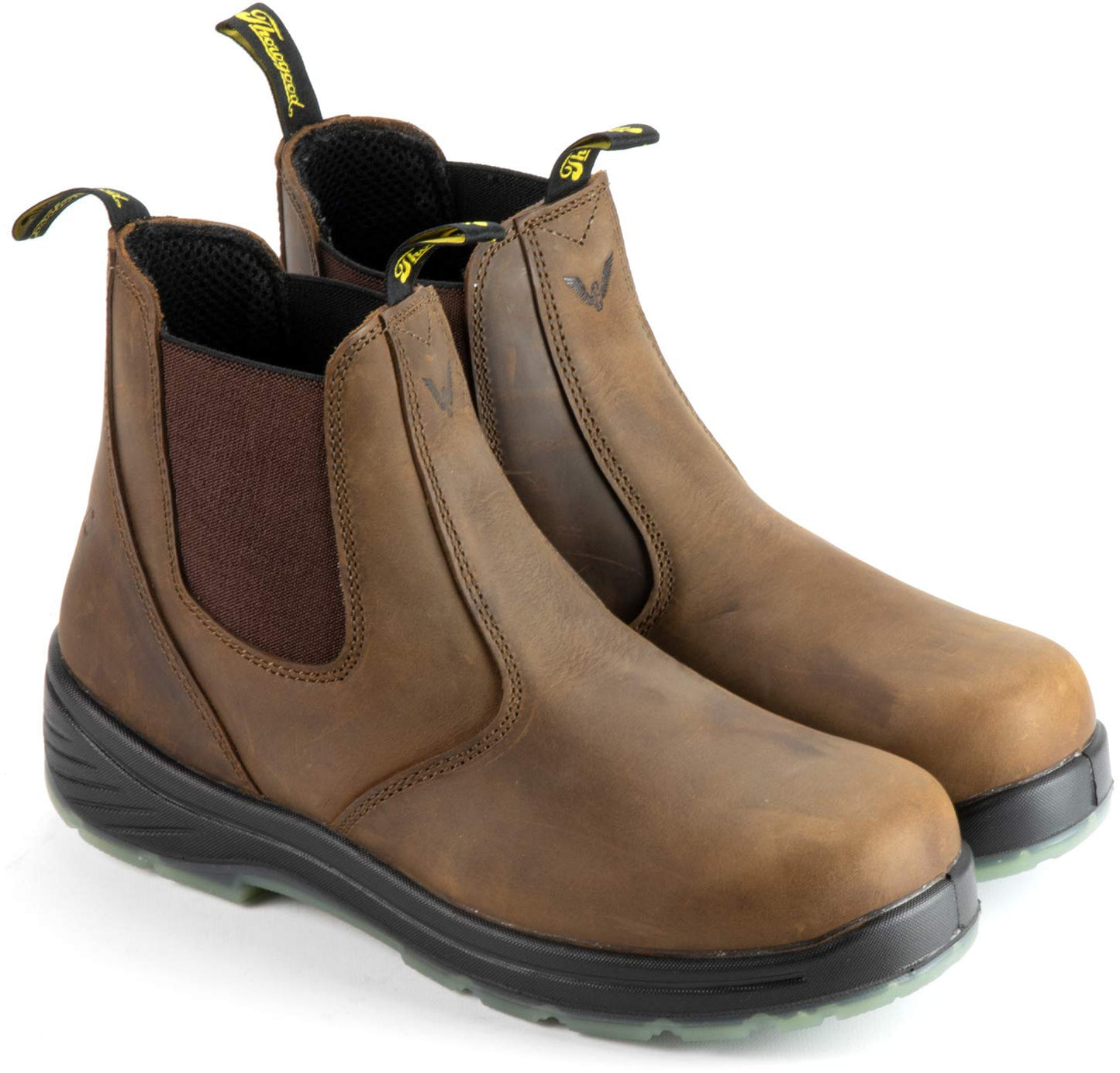 Thorogood Thoro-Flex 6” Slip On Work Boots for Men - Premium Leather with Comfort Footbed, Slip-Resistant Outsole, and Scuff-Free Translucent Bottom; EH Rated, Black/Trail Crazyhorse - 9.5 W US