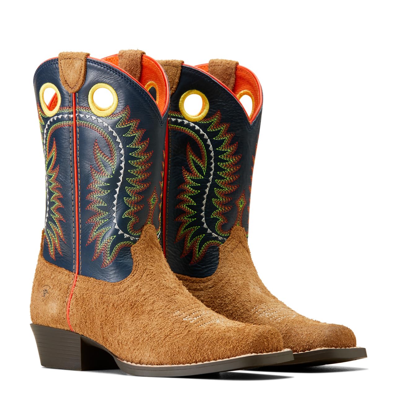 ARIAT Unisex-Kids Derby Monroe Western Boot - Terracotta Roughout/Royal Gold Metallic, 11 Medium