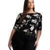 Lauren Ralph Lauren, Womens, Plus-Size Floral Stretch Cotton Boatneck Tee, Black/Cream Multi, 3X