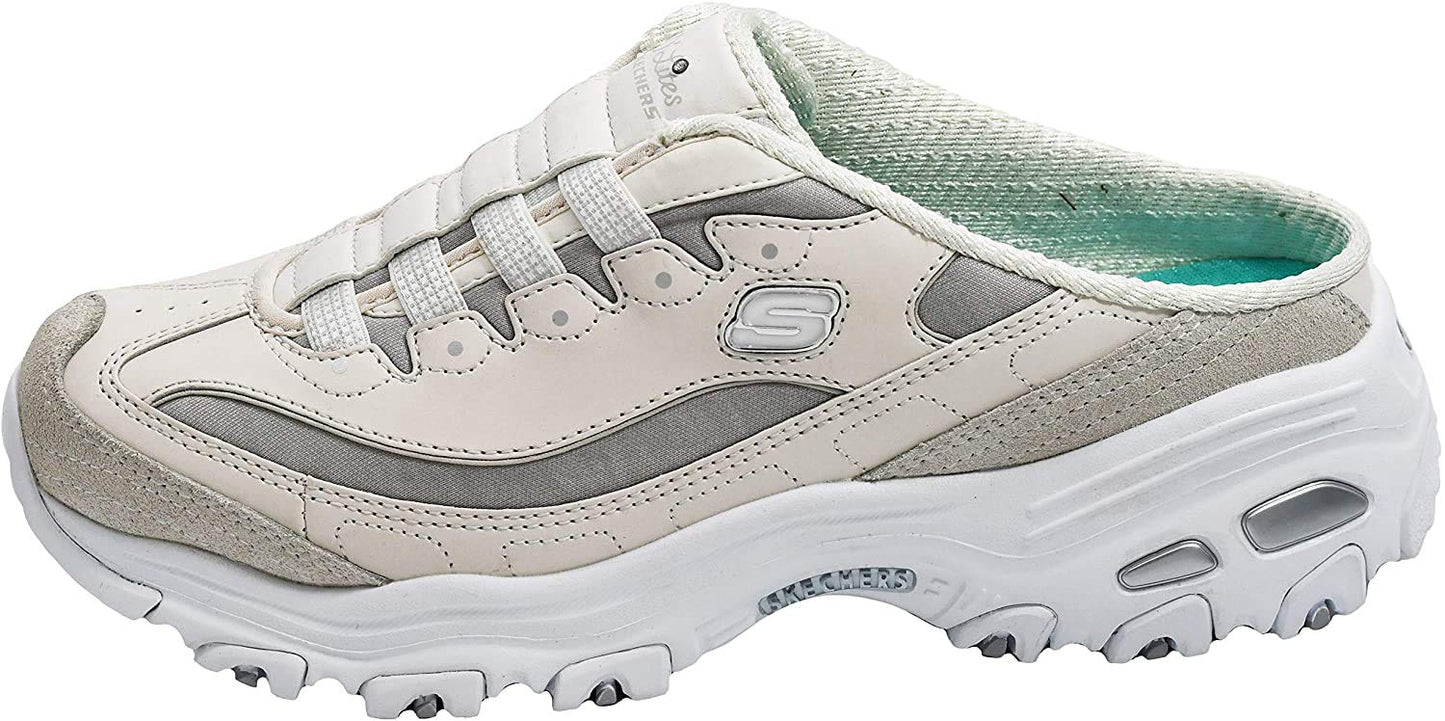 Skechers Women's D'Lites - Resilient Mule Slip-On Sneaker, White/Vapor/Silver, 11 W US