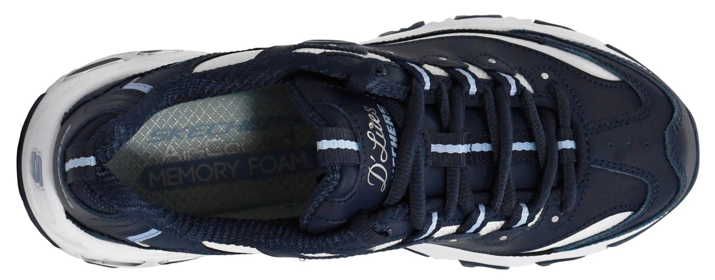 Skechers Women's D`Lites- Fresh Start Shoes, Navy, 6.5 M