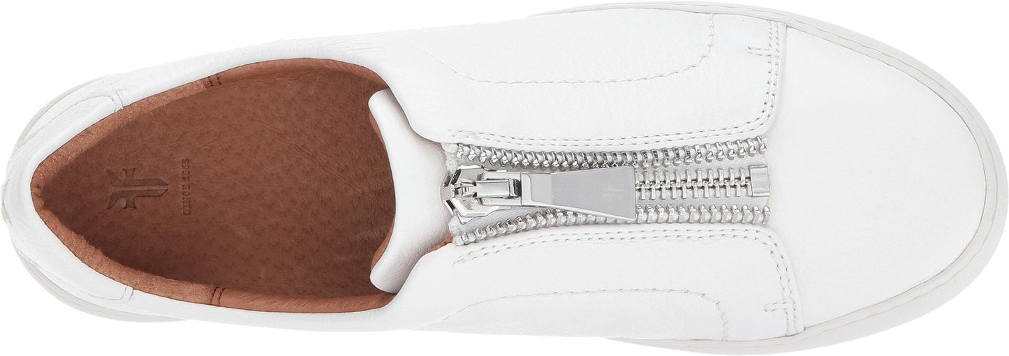 FRYE Women's Lena Zip Low Fashion Sneaker, White Tumbled Cow, 8.5 M US