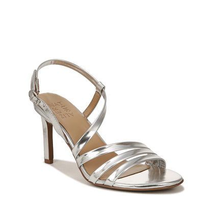 Naturalizer Womens Kimberly Strappy Slingback Dress Sandal Silver Metallic Leather 8 M