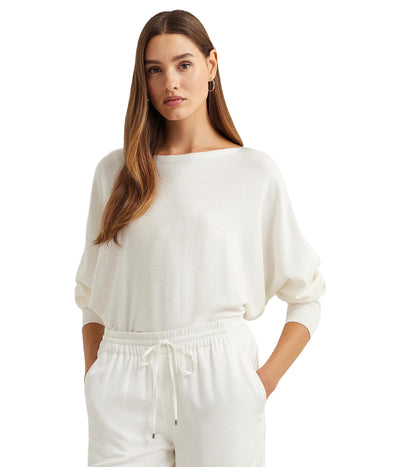 Lauren Ralph Lauren Petite Cotton-Blend Dolman-Sleeve Sweater White PM