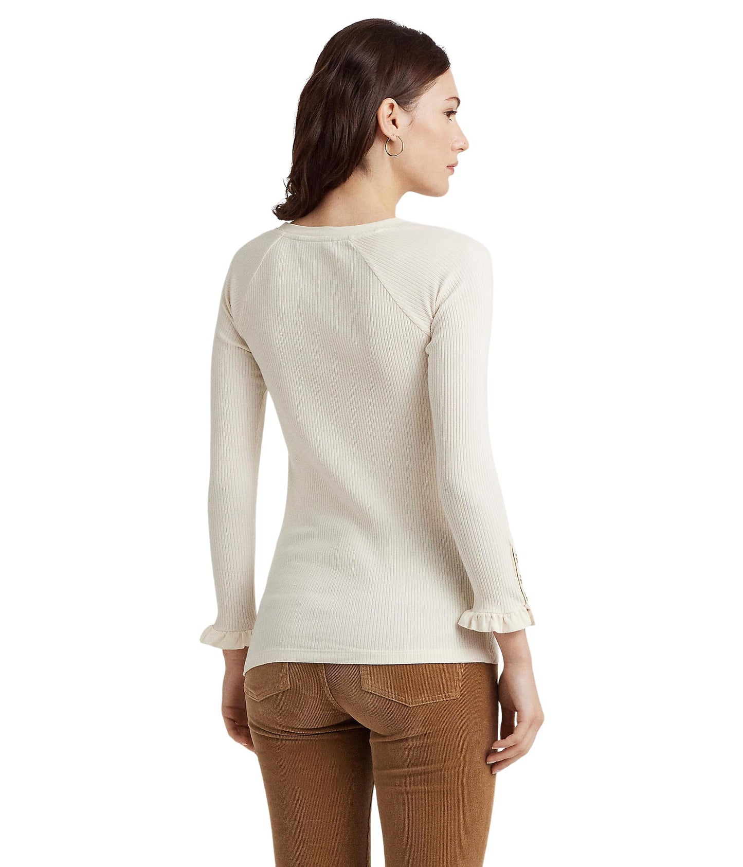 Lauren Ralph Lauren Button-Trim Cotton-Blend Knit Top Mascarpone Cream SM