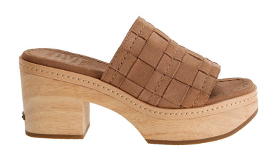 Frye Hazel Woven Slide Women's Platform Sandal - Luxurious Suede & Soft Scrunched Leather, Camel - Silky Suede Leather - 11 M