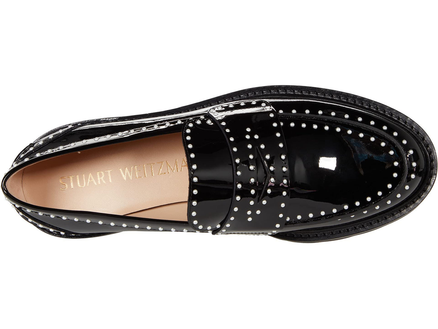 Stuart Weitzman Womens Parker Lift Mini Pearl Loafer Black 11 M