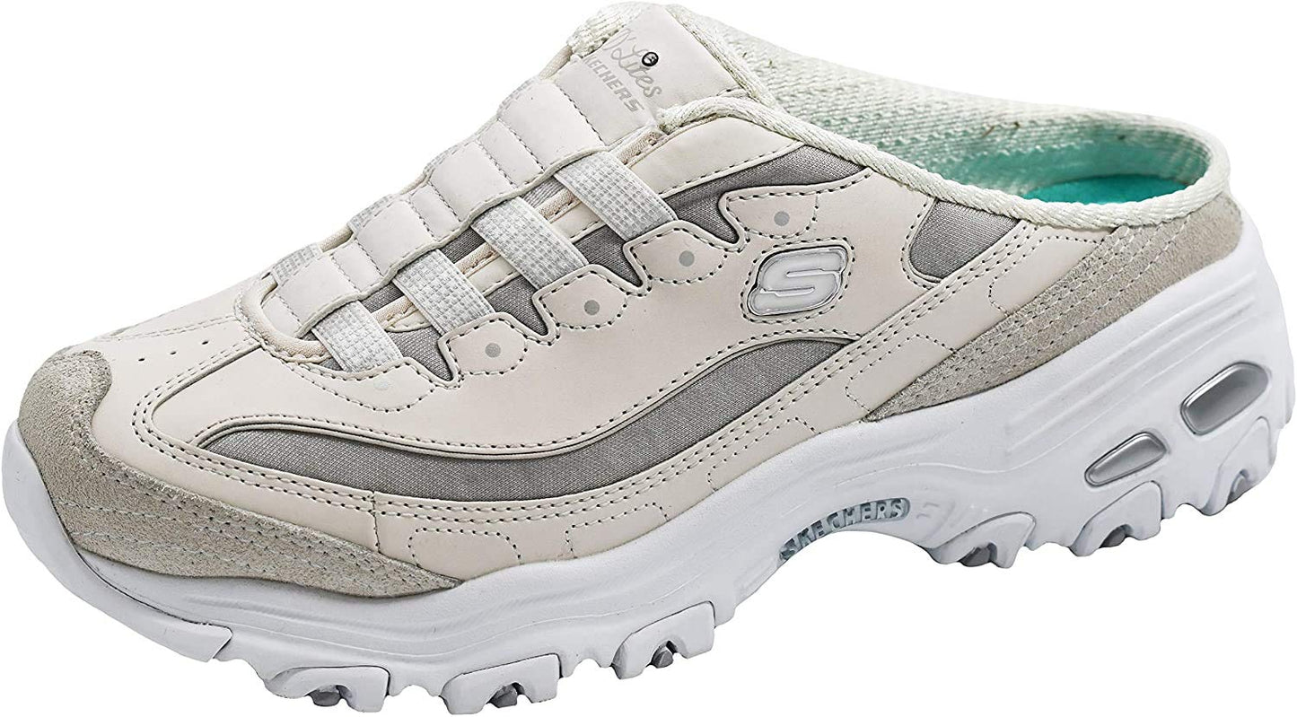 Skechers Women's D'Lites - Resilient Mule Slip-On Sneaker, White/Vapor/Silver, 11 W US
