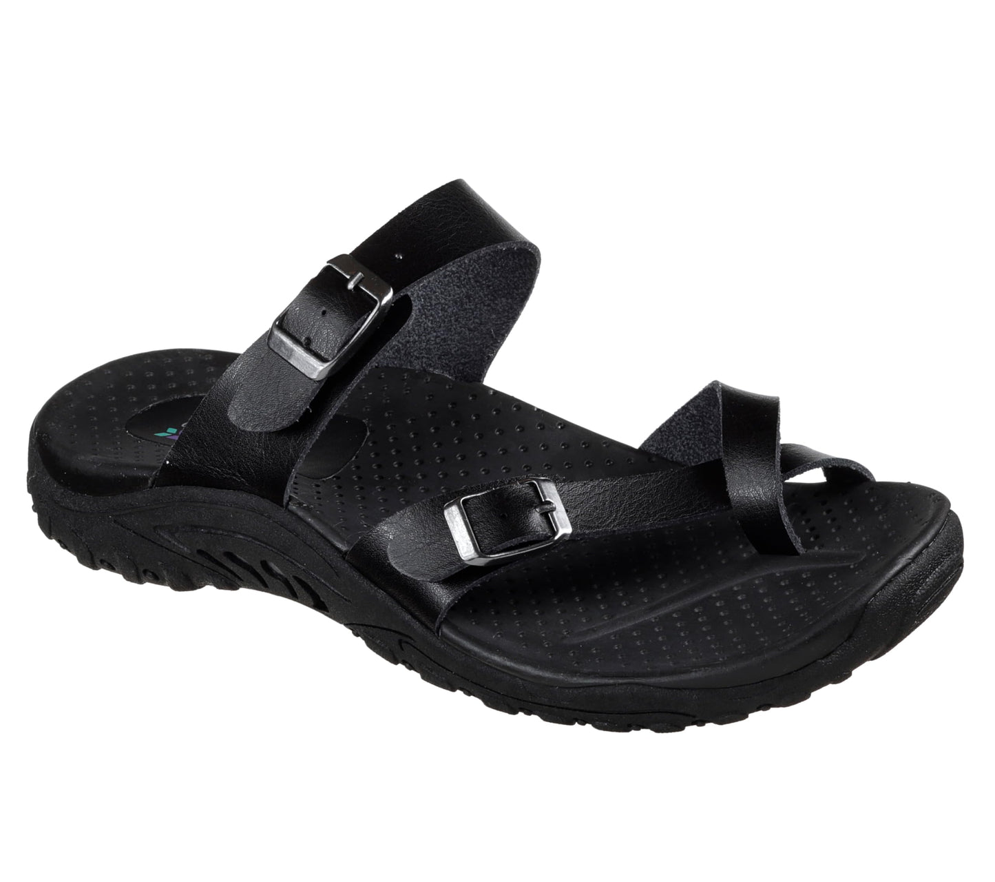 Skechers Women's REGGAE-CARRIBEAN - Double Buckle Toe Thong Slide Sandal, black, 8 M US