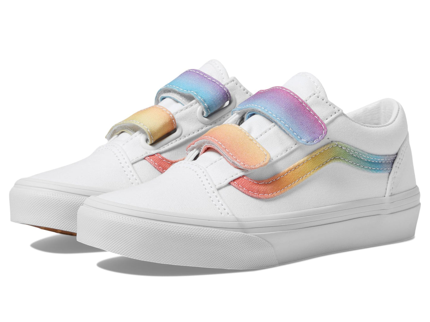 Vans Women's Kid Old Skool™ V (Little Kid), Rainbow True White/Multi, 13.5 Medium