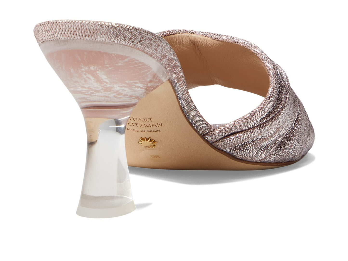 Stuart Weitzman Ruche 75 Slide Heels for Women - Shimmery Textile Upper with Slip-on Style, Festive Wear Comfortable Heels Poudre 9.5 B