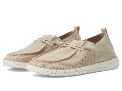 HEYDUDE Women's Wendy Halo Slip On Shoe, Beige Size 6 | Lightweight Casual Loafer with Elastic Laces and Removable Foam Insole