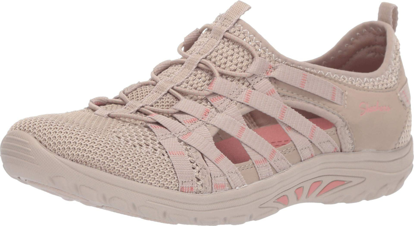 Skechers Women's Reggae Fest - NEAP - Webbing Trimmed Knit Fisherman Shoe, Taupe, 5.5 M US