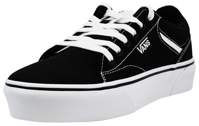Vans Women's Seldan Platform Sneaker, Canvas Black/White, 8 M US
