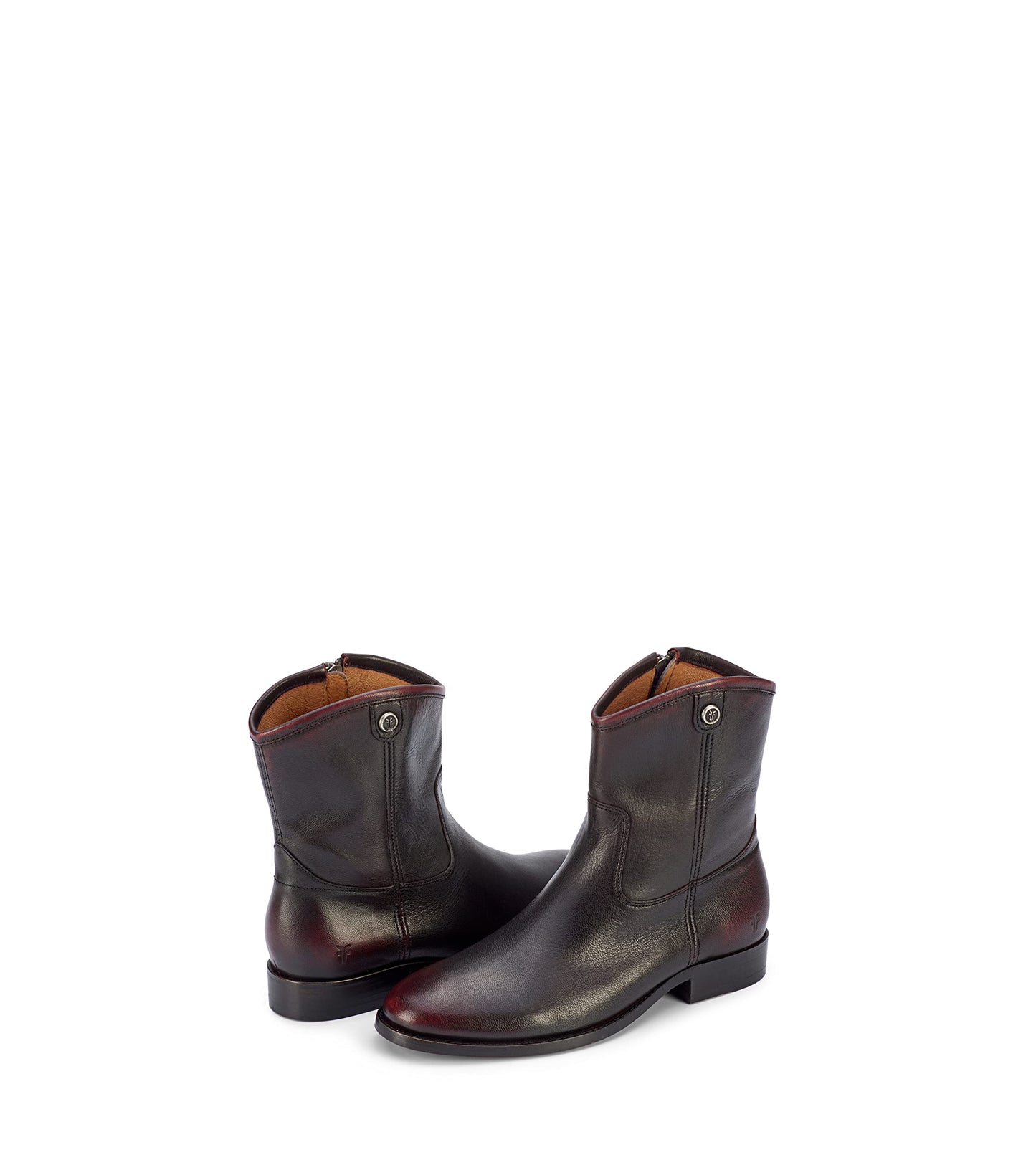 Frye Melissa Button Short 2 Boots for Women Made from Italian Leather with Antique Brass Hardware, Lining, and Outsole – 7” Shaft Height, Black/Scarlet - 8.5M