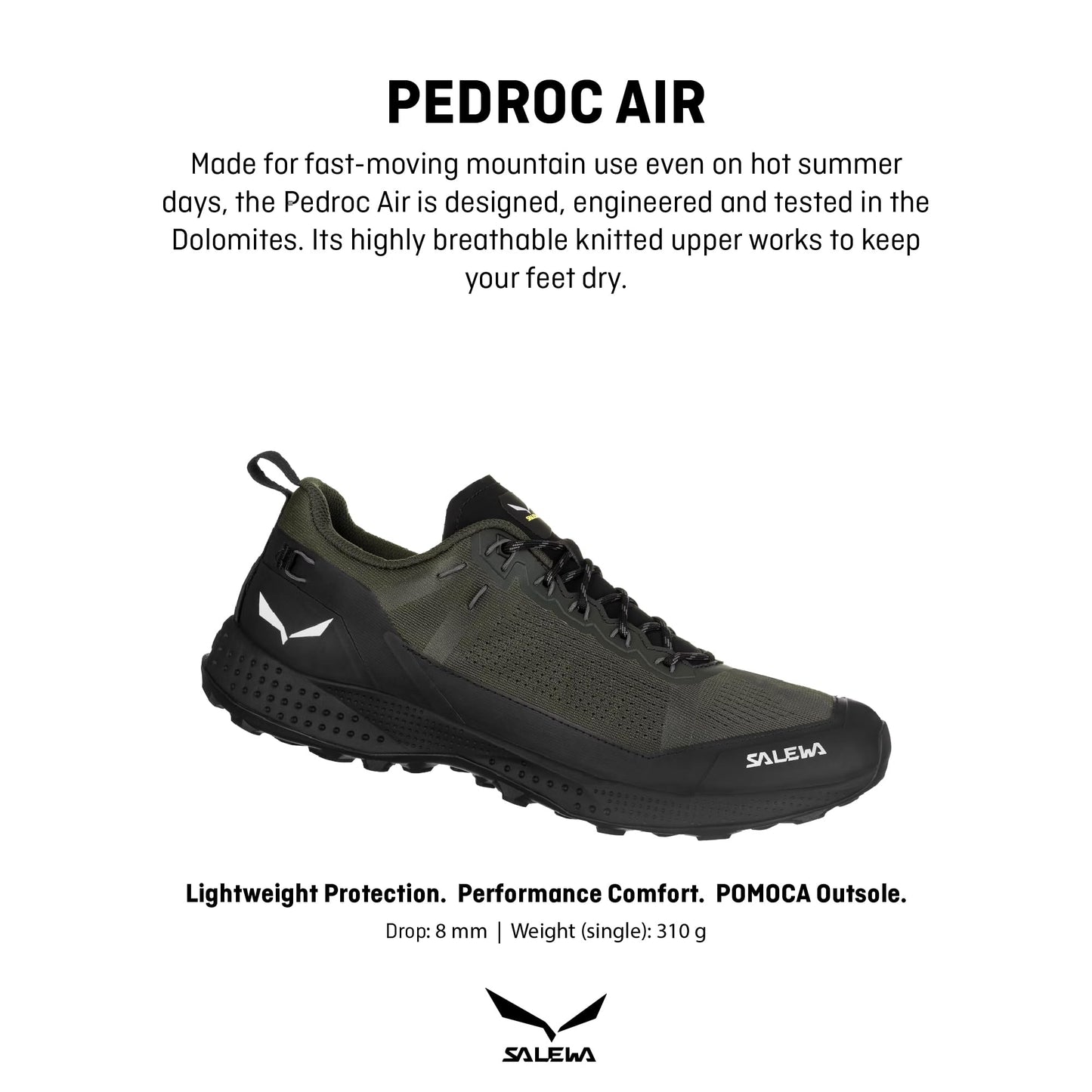 Salewa Men's Pedroc Air Lightweight Breathable Trekking & Hiking Shoe - Dark Olive/Black - 11