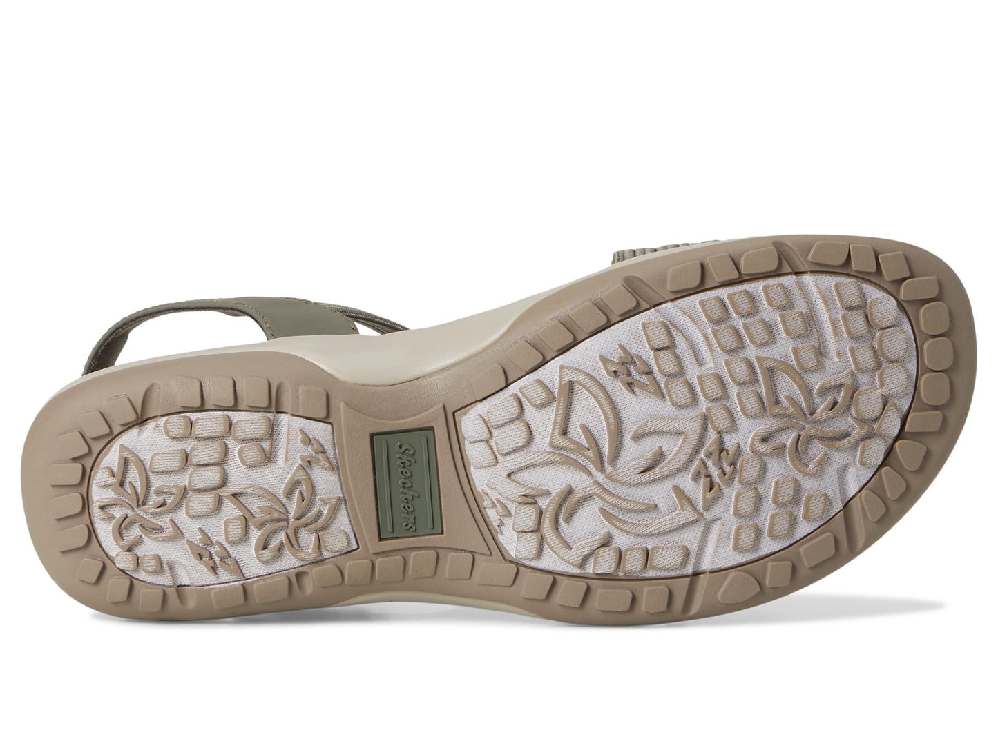 Skechers Women's REGGAE SLIM - COFFEE RUN, Adjustable Stretch Gore Sling Back Sandal, Olive, 8M