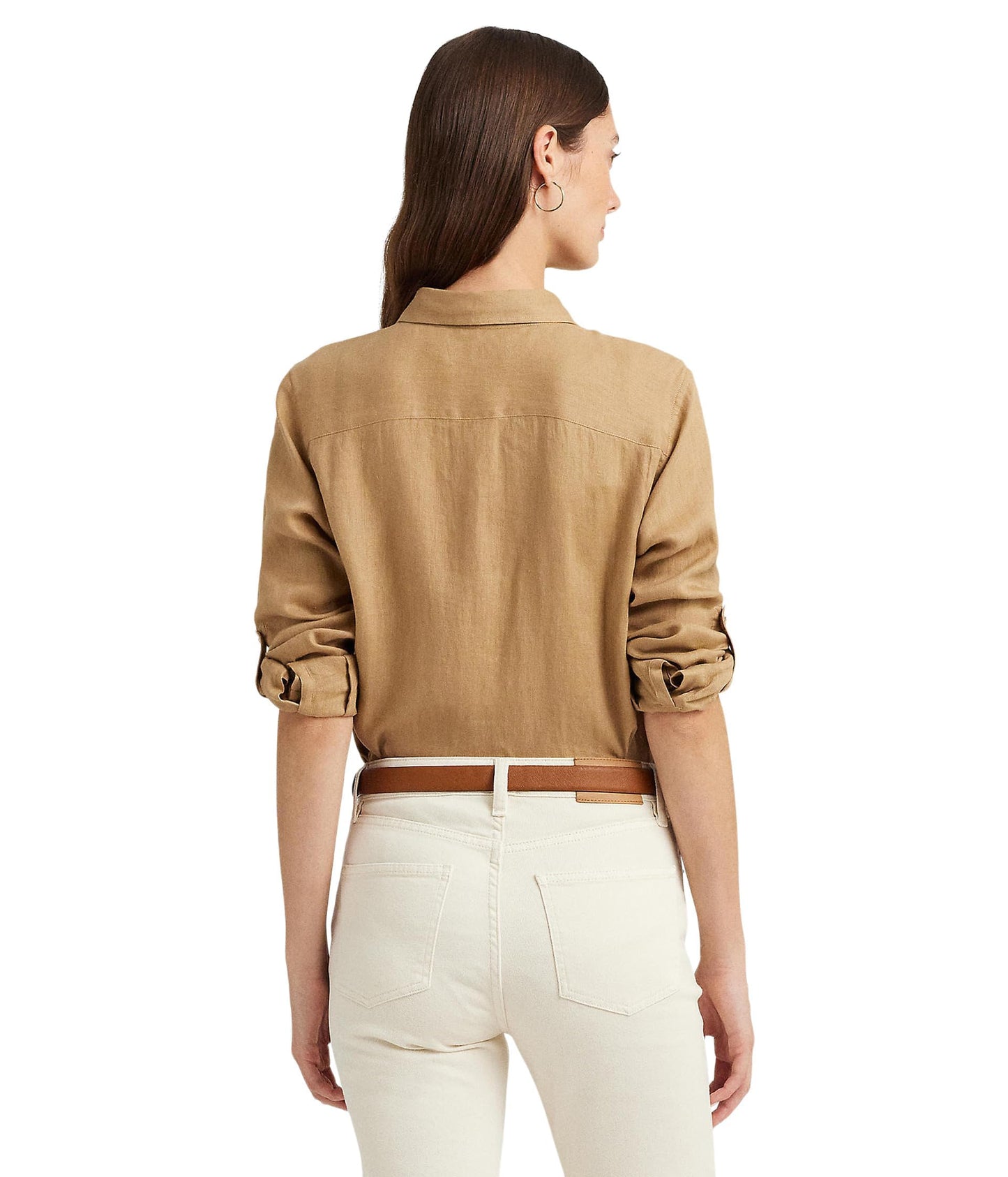 LAUREN Ralph Lauren Womens Petite Linen Shirt Spring Khaki PS