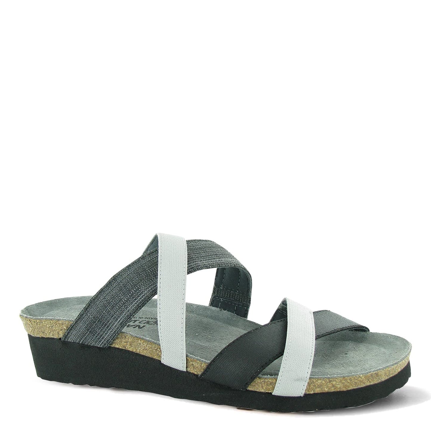 NAOT Women's Roxanna Black Fabric/Gloss Black Stretch/Light Gray Stretch Sandal 7 M US