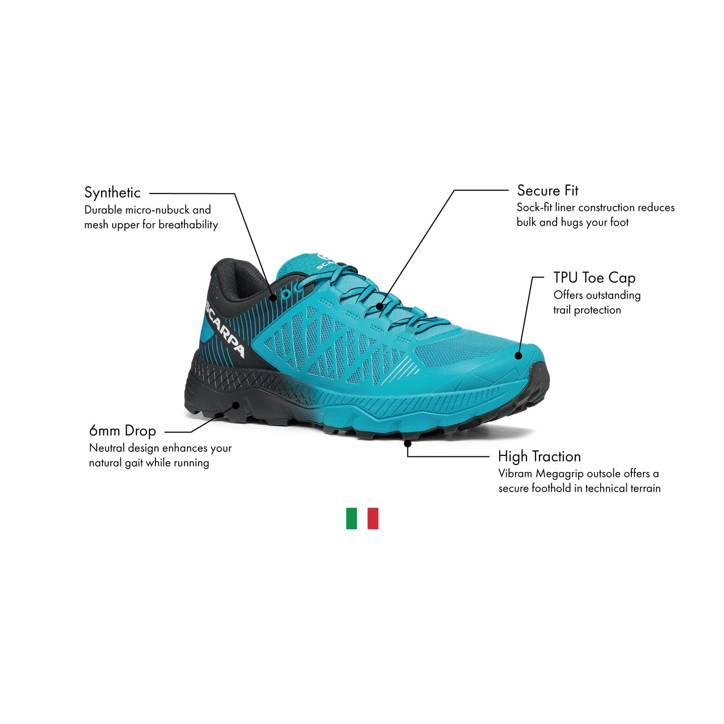 SCARPA Men's Spin Ultra Trail Shoes for Hiking and Trail Running - Azure/Black - 9-9.5
