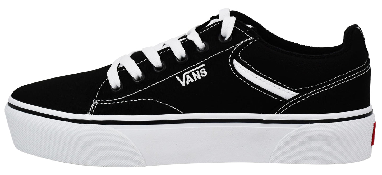 Vans Women's Seldan Platform Sneaker, Canvas Black/White, 8 M US