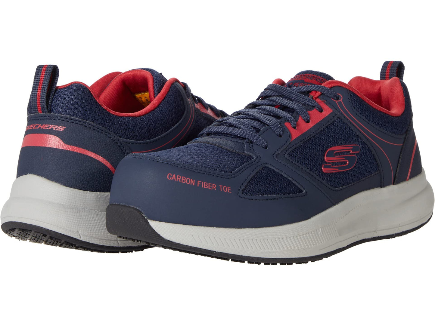 Skechers Men's Work Pulser SR Carbon Fiber Toe Sneaker, Navy/Red, 9.5