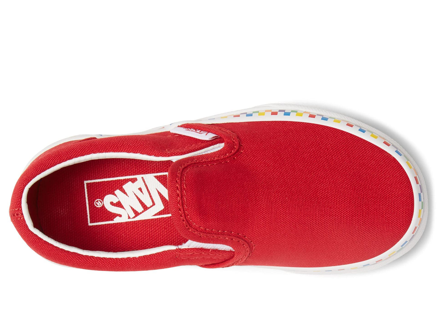 Vans Kids Slip On Sneaker, (Rainbow Checkerboard) Red/True White, Size 11.5 Little Kid