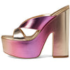 Stuart Weitzman Miami Sohigh 145 Platform Slide Hot Pink Multi 7.5 B