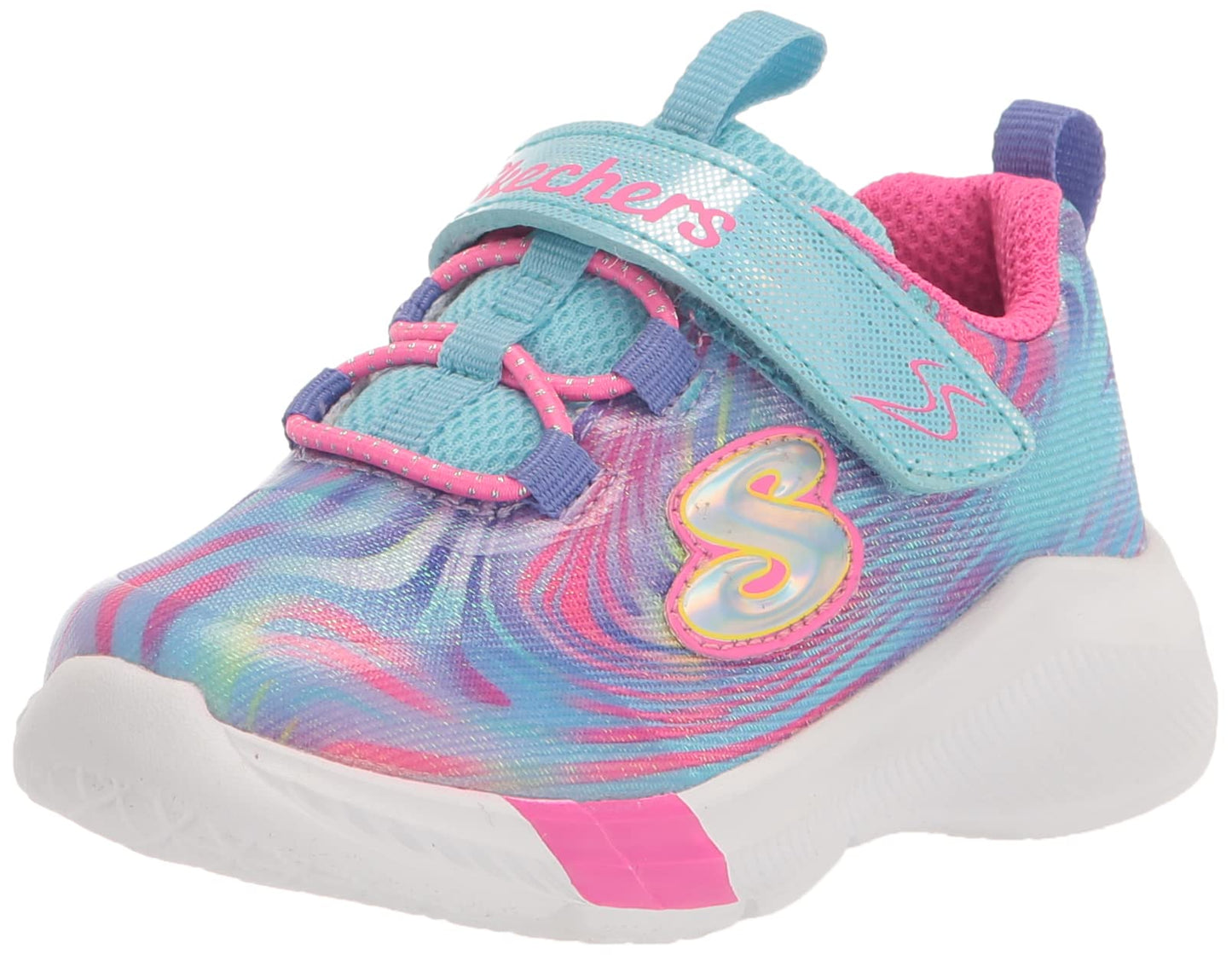 Skechers Kids Girls Dreamy Lites-Swirly Sweets Sneaker, Blue/Multi, 3 Little Kid