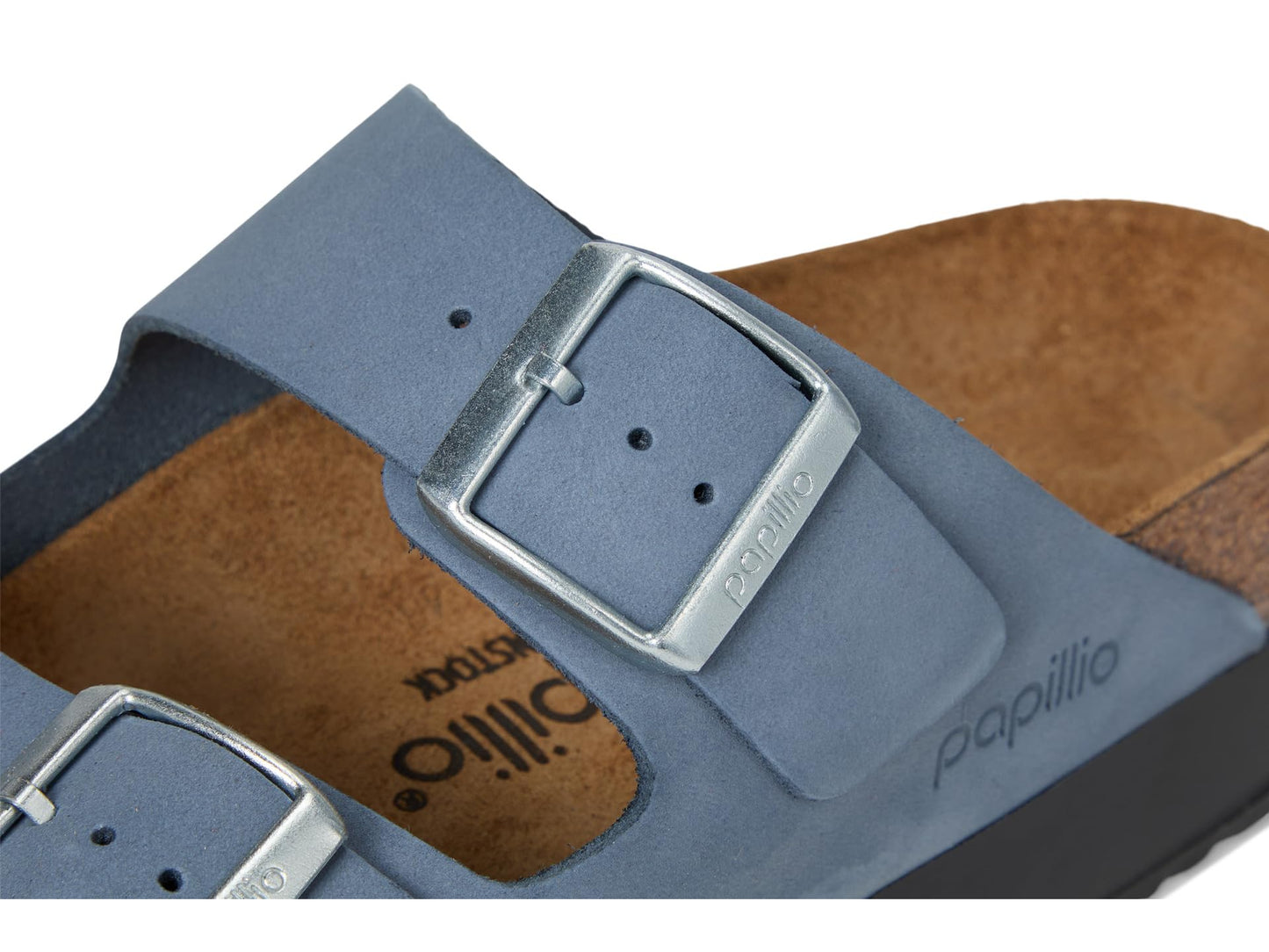Birkenstock, Women, Papillio by Birkenstock Arizona Platform Sandal - Nubuck, Stone Blue, 6-6.5, Narrow