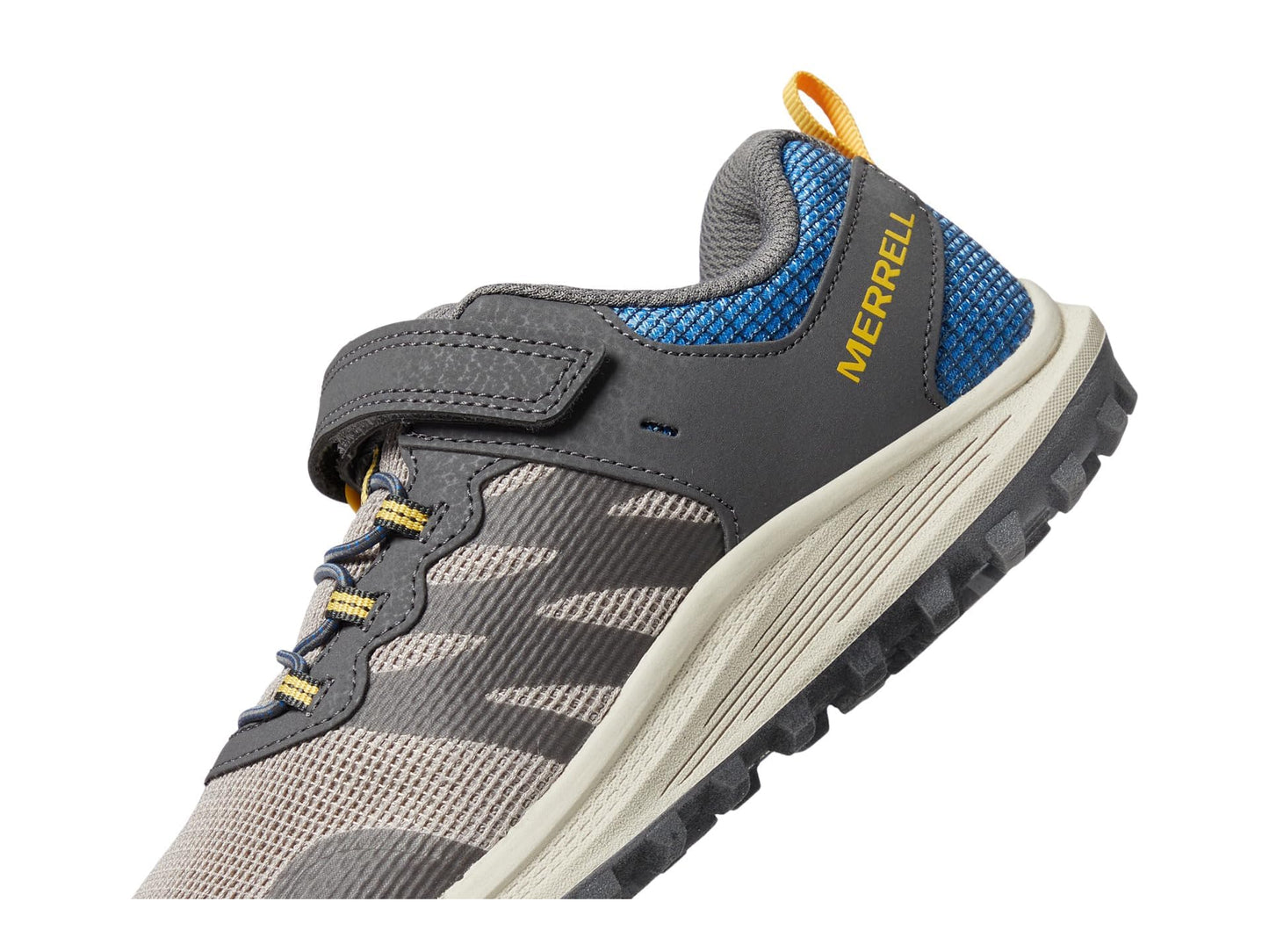 Merrell® Nova 3 Kids Shoes – Ideal for Little and Big Kids – Synthetic Upper – Bungee Lace Closure – Round Toe Grey/Blue/Gold 11.5 Little Kid M