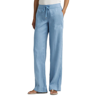 Lauren Ralph Lauren Womens Linen Wide-Leg Pants Pale Azure Size: 8 Inseam: 32