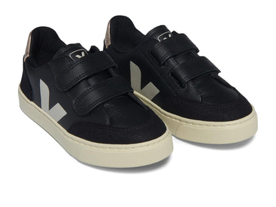 VEJA Kids Small V-12 (Toddler) Sneaker, Black_White_Platine, 8.5 US Unisex