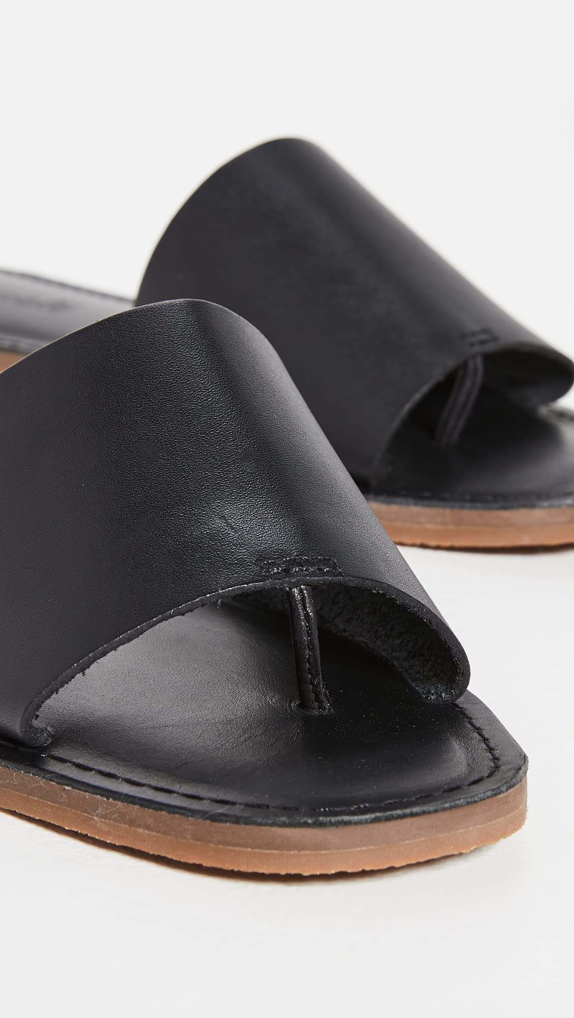 Madewell The Boardwalk Post Slide Sandal in Leather True Black 5 M