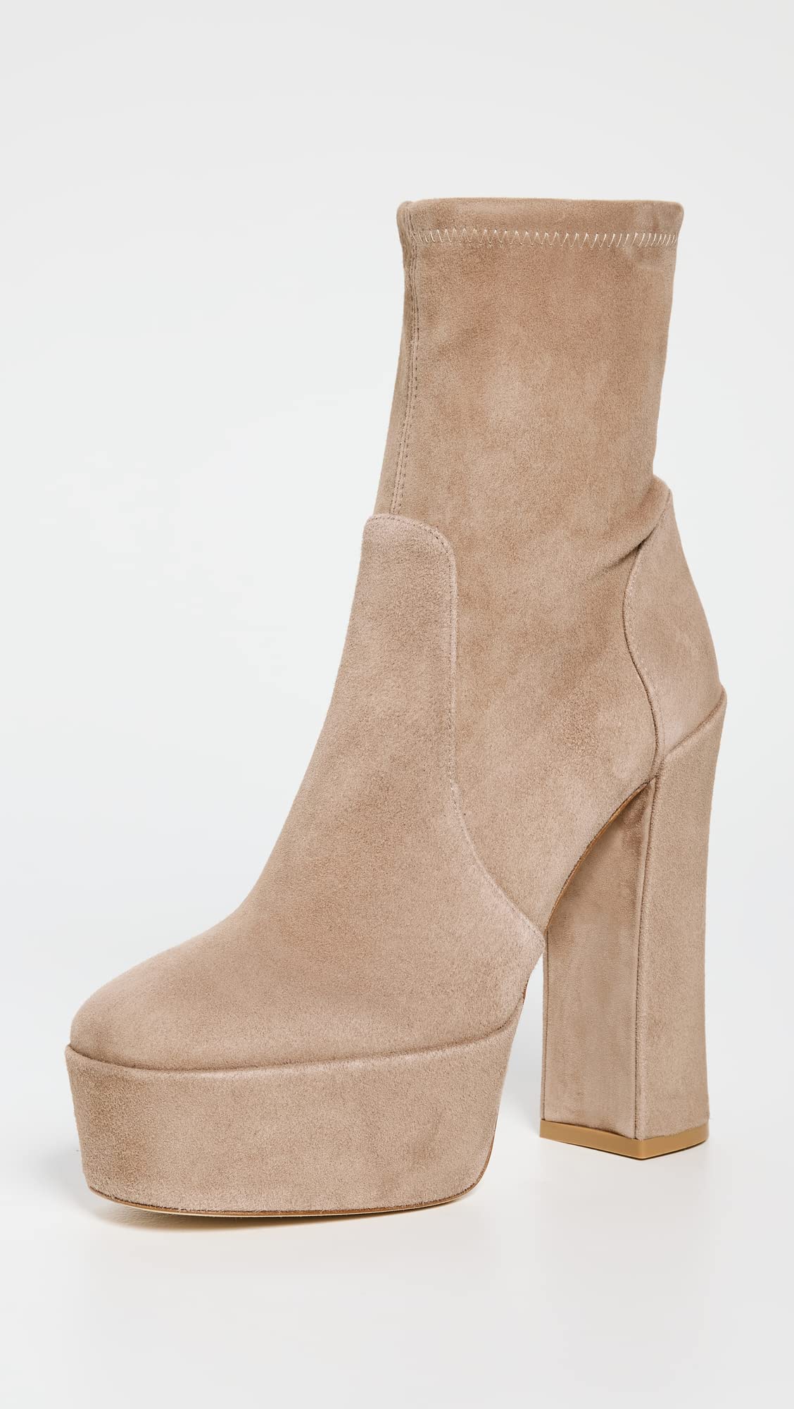 Stuart Weitzman Women's Skyhigh 145mm Platform Booties, Cashmere, Tan, 9 Medium US