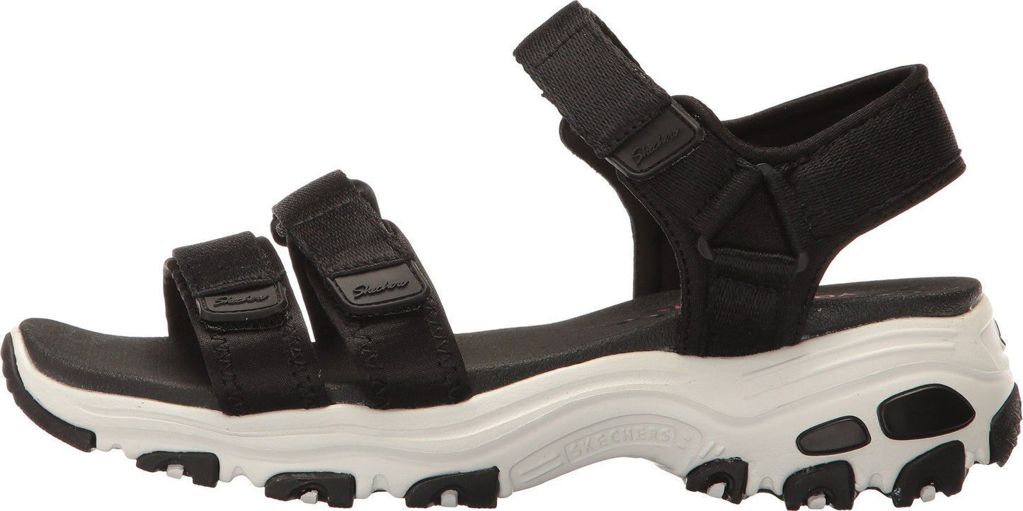 Skechers womens D'lites - Fresh Catch Wedge Sandal, Black, 9 US