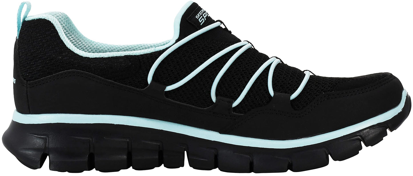 Skechers Sport Women's Loving Life Memory Foam Fashion Sneaker, Black/Turquoise, 10 M US