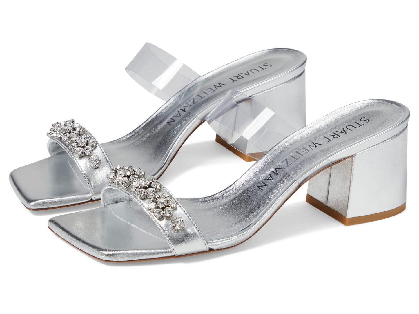 Stuart Weitzman Crystal Fleur 60 Slide Silver/Clear 8.5 B