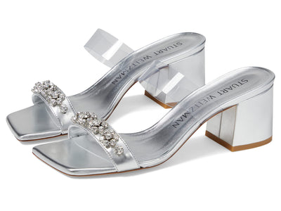Stuart Weitzman Crystal Fleur 60 Slide Silver/Clear 8.5 B