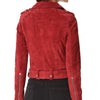 [BLANKNYC] womens Luxury Clothing Cropped Suede Leather Motorcycle Jackets, Comfortable & Stylish Coats, Red My Mind, Small