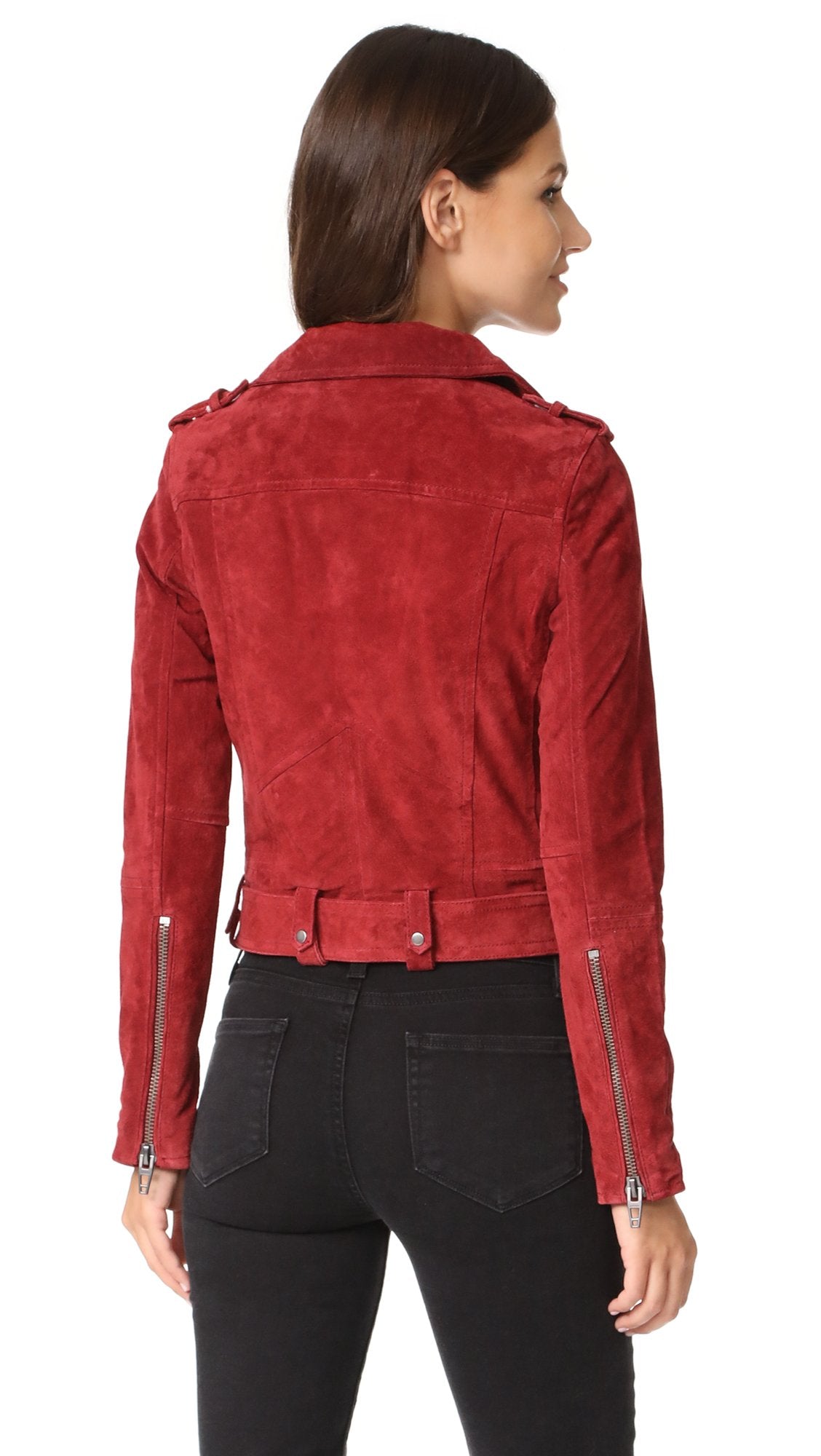 [BLANKNYC] womens Luxury Clothing Cropped Suede Leather Motorcycle Jackets, Comfortable & Stylish Coats, Red My Mind, Small