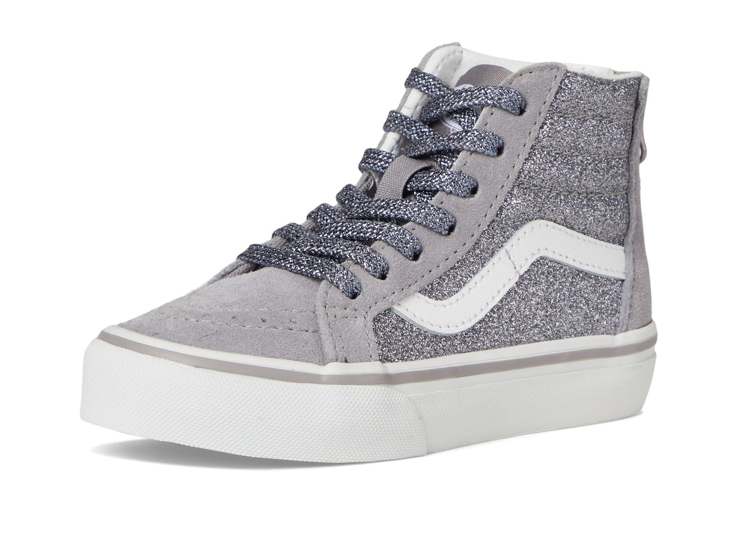 Vans SK8-Hi Zip (Little Kid) Sneaker, Glitter Gunmetal, 1 US Unisex