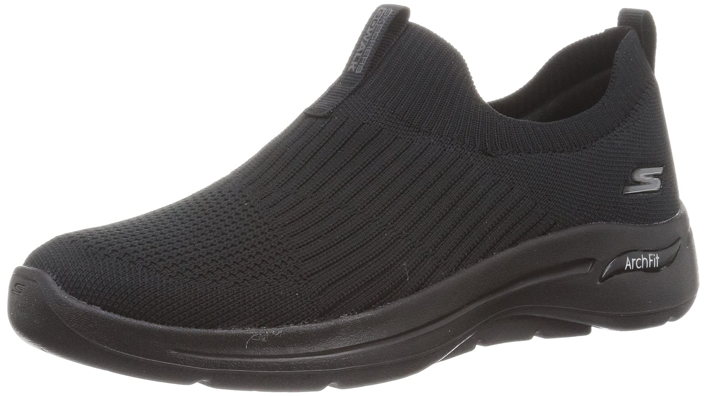 Skechers Women's Go Walk Arch Fit Iconic Sneaker, Black/Black, 5 Wide