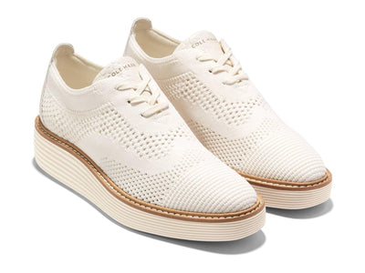 Cole Haan Womens Original Grand Platform Stitchlite Oxford, Ivory KNT/Croc Print, 9-B US