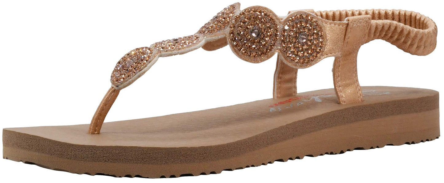 Skechers Women's Meditation-Stars And Sparkle Thong Sandal Rose Gold 6 Wide