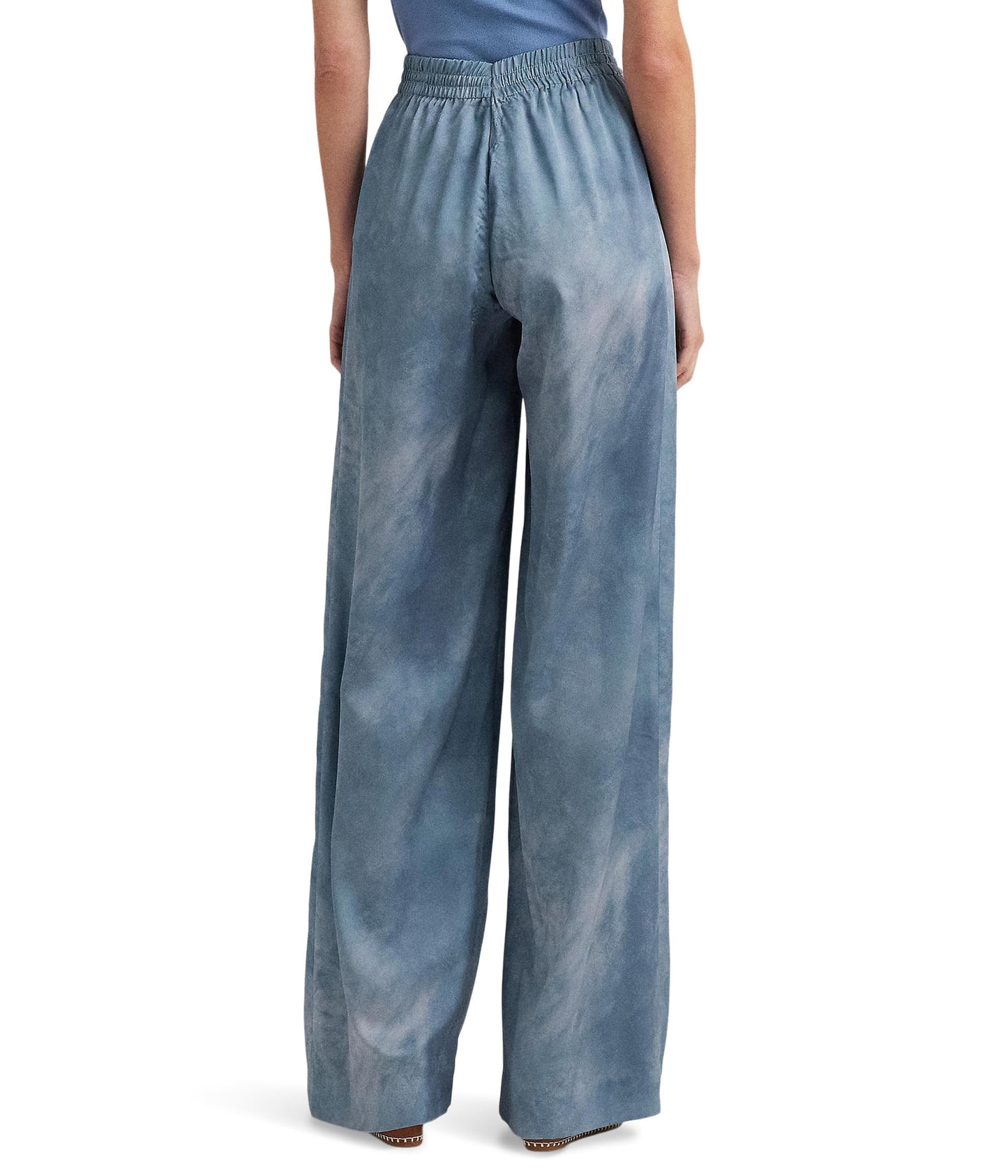Lauren Ralph Lauren Women's Print Charmeuse Wide-Leg Pants Blue Multi Size: Medium Inseam: 32