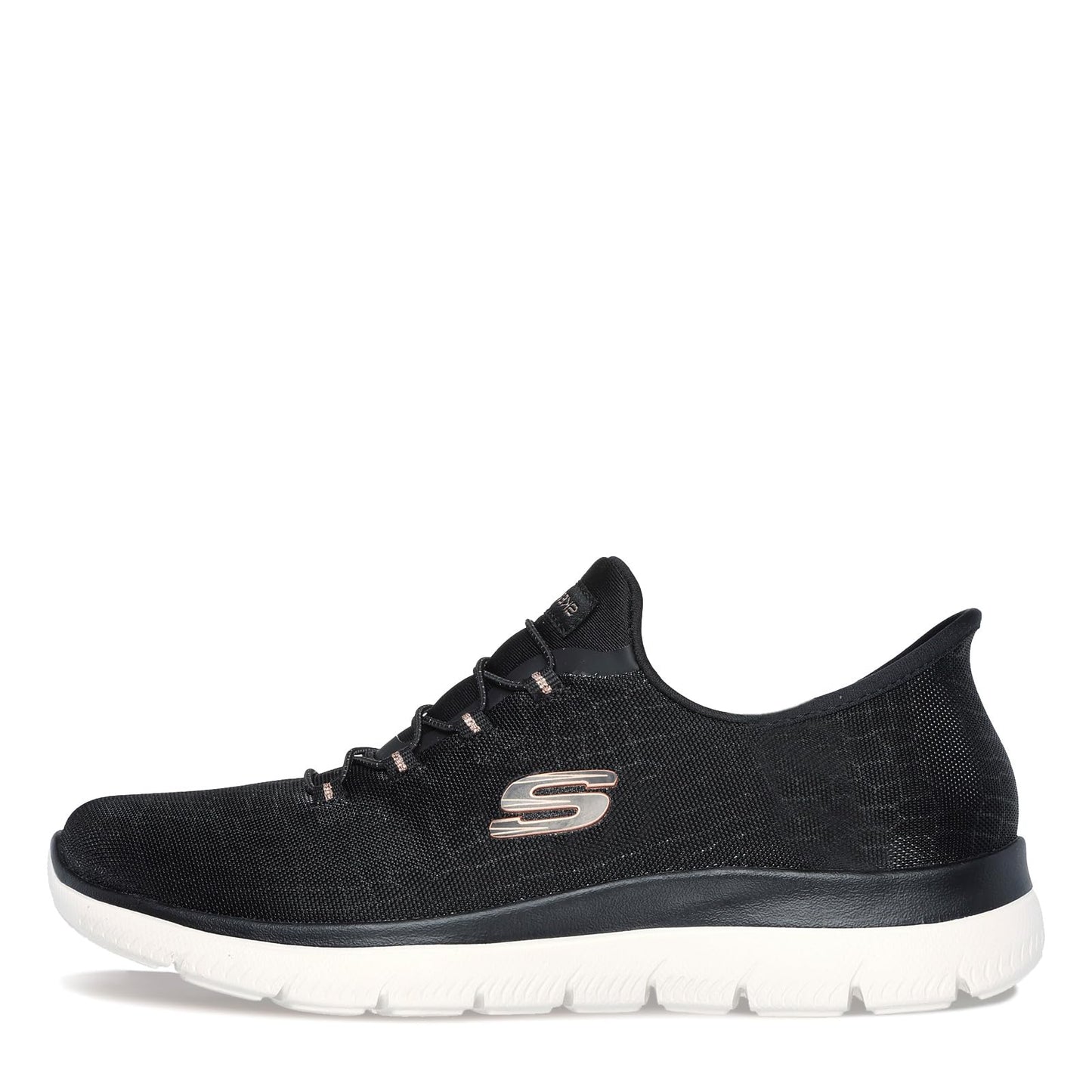 Skechers Women's Hands Free Slip-ins Summits Classy Night Sneaker, Black Rose Gold, 6.5 Wide
