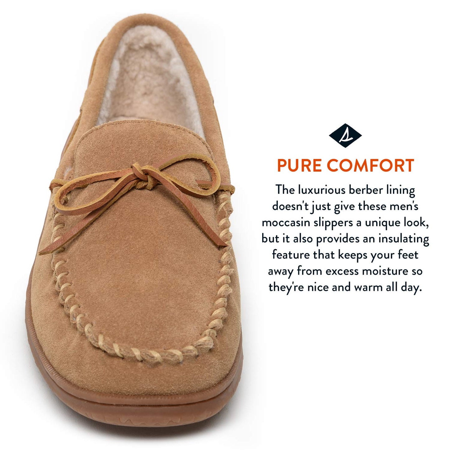 Sperry Men's Trapper Moccasin Slippers with Rawhide Leather Lacing, Cinnamon, 11 M US